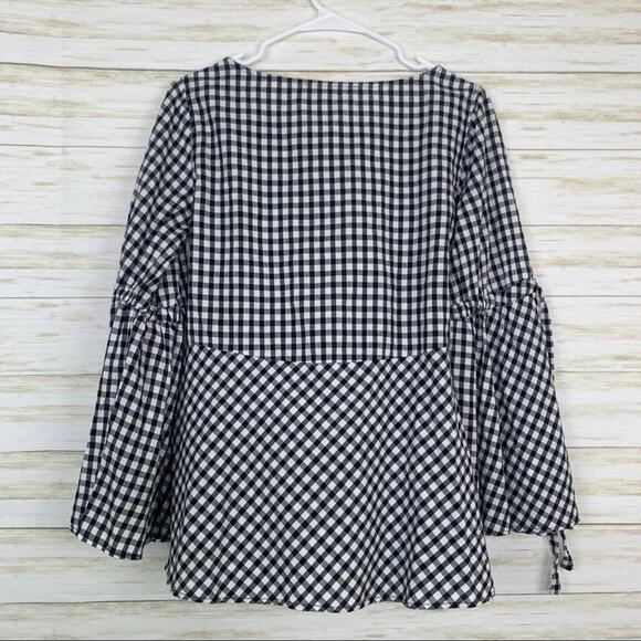Loft NWT Gingham Split Tie Sleeve Blouse - Picture 7 of 8